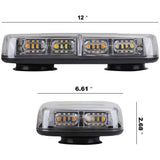 Roof Mounted 360 Degree 12" Emergency LED Strobe/Flashing Light Bar in Amber & White - Magnetic Suction Cup Installation with 16 Lighting Functions
