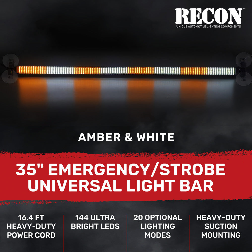 Universal 35" Interior Window Mounted Adjustable Angle Aluminum Emergency LED Strobe Light Bar Suction Cups Adjustable with A/C Adapter Plug & Plug with Digital Display Controller 26 Lighting Functions - Amber & White
