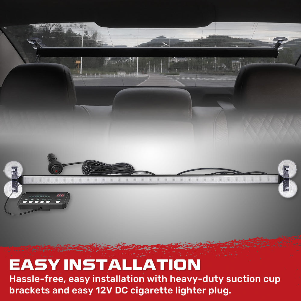 Universal 35" Interior Window Mounted Adjustable Angle Aluminum Emergency LED Strobe Light Bar Suction Cups Adjustable with A/C Adapter Plug & Plug with Digital Display Controller 26 Lighting Functions - Amber & White