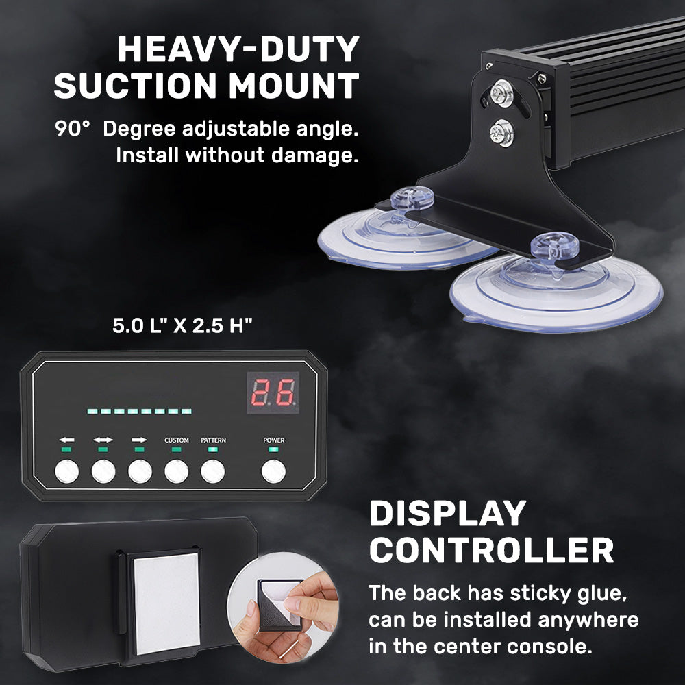Universal 35" Interior Window Mounted Adjustable Angle Aluminum Emergency LED Strobe Light Bar Suction Cups Adjustable with A/C Adapter Plug & Plug with Digital Display Controller 26 Lighting Functions - Amber & White