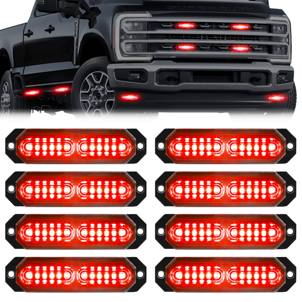 Universal 8-PC Ultra Slim Aluminum Surface Mounted 4.5" Emergency Ultra Bright LED Strobe w/ 17 Light Functions - Multiple Options