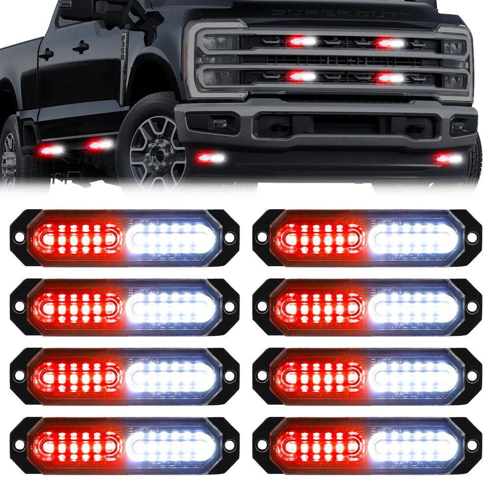 Universal 8-PC Ultra Slim Aluminum Surface Mounted 4.5" Emergency Ultra Bright LED Strobe w/ 17 Light Functions - Multiple Options