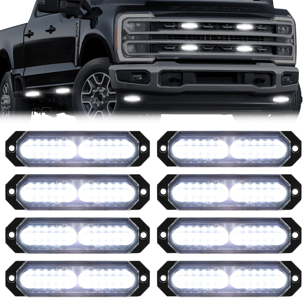 Universal 8-PC Ultra Slim Aluminum Surface Mounted 4.5" Emergency Ultra Bright LED Strobe w/ 17 Light Functions - Multiple Options