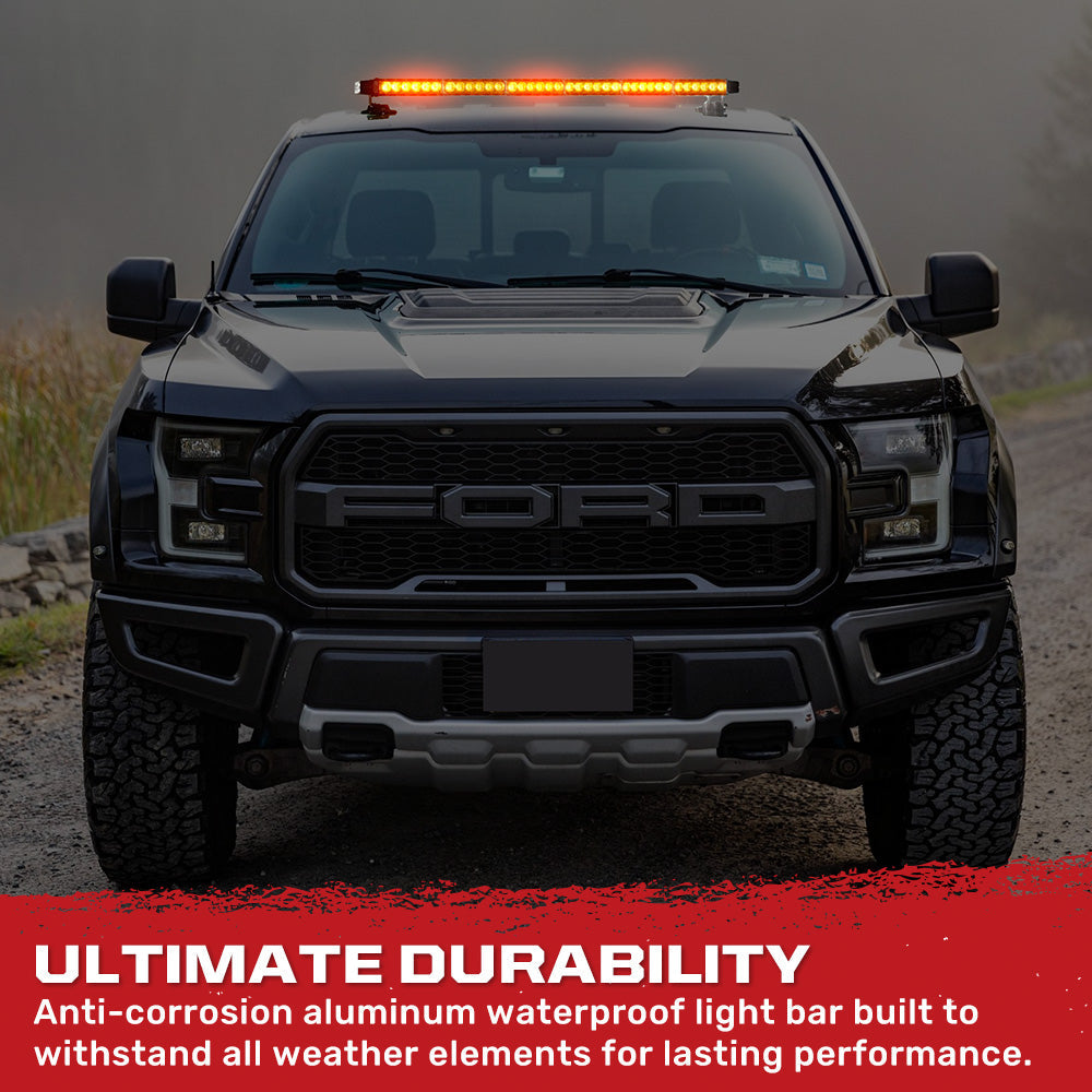 Exterior Roof Mounted 29.5" Emergency LED Strobe Light Bar Magnetic Suction Cup Installation w/ 26 Lighting Functions - Multiple. Colors