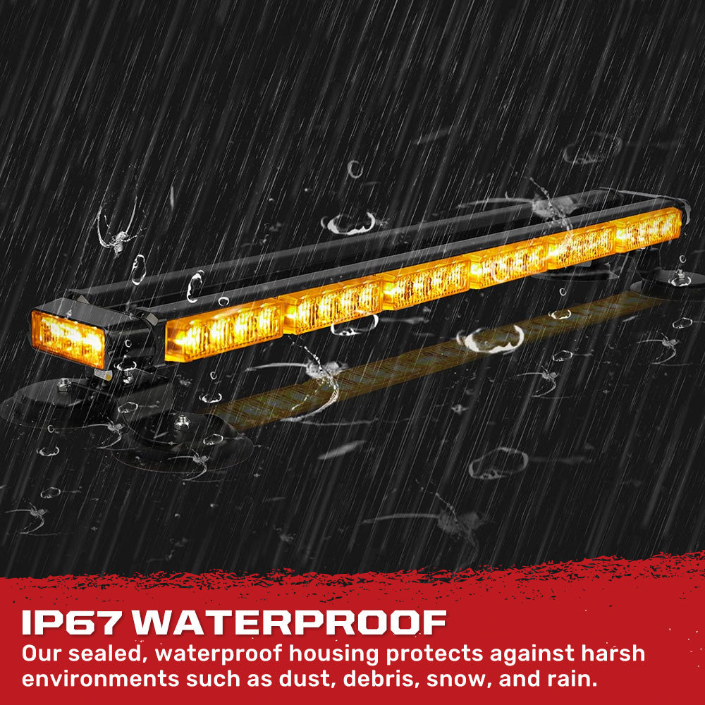 Exterior Roof Mounted 29.5" Emergency LED Strobe Light Bar Magnetic Suction Cup Installation w/ 26 Lighting Functions - Multiple. Colors
