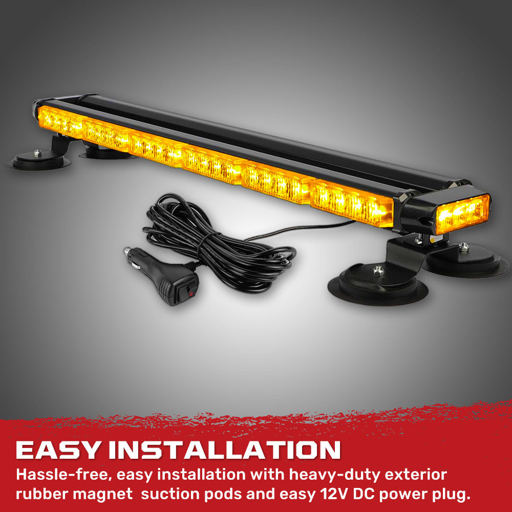 Exterior Roof Mounted 29.5" Emergency LED Strobe Light Bar Magnetic Suction Cup Installation w/ 26 Lighting Functions - Multiple. Colors