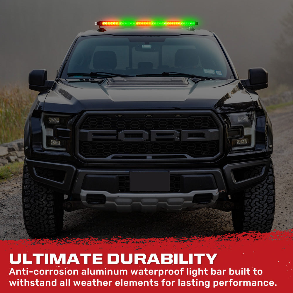 Exterior Roof Mounted 29.5" Emergency LED Strobe Light Bar Magnetic Suction Cup Installation w/ 26 Lighting Functions - Multiple. Colors