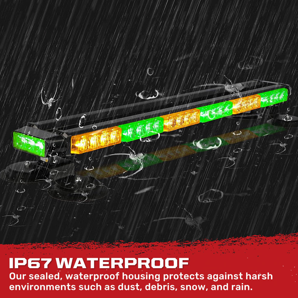 Exterior Roof Mounted 29.5" Emergency LED Strobe Light Bar Magnetic Suction Cup Installation w/ 26 Lighting Functions - Multiple. Colors