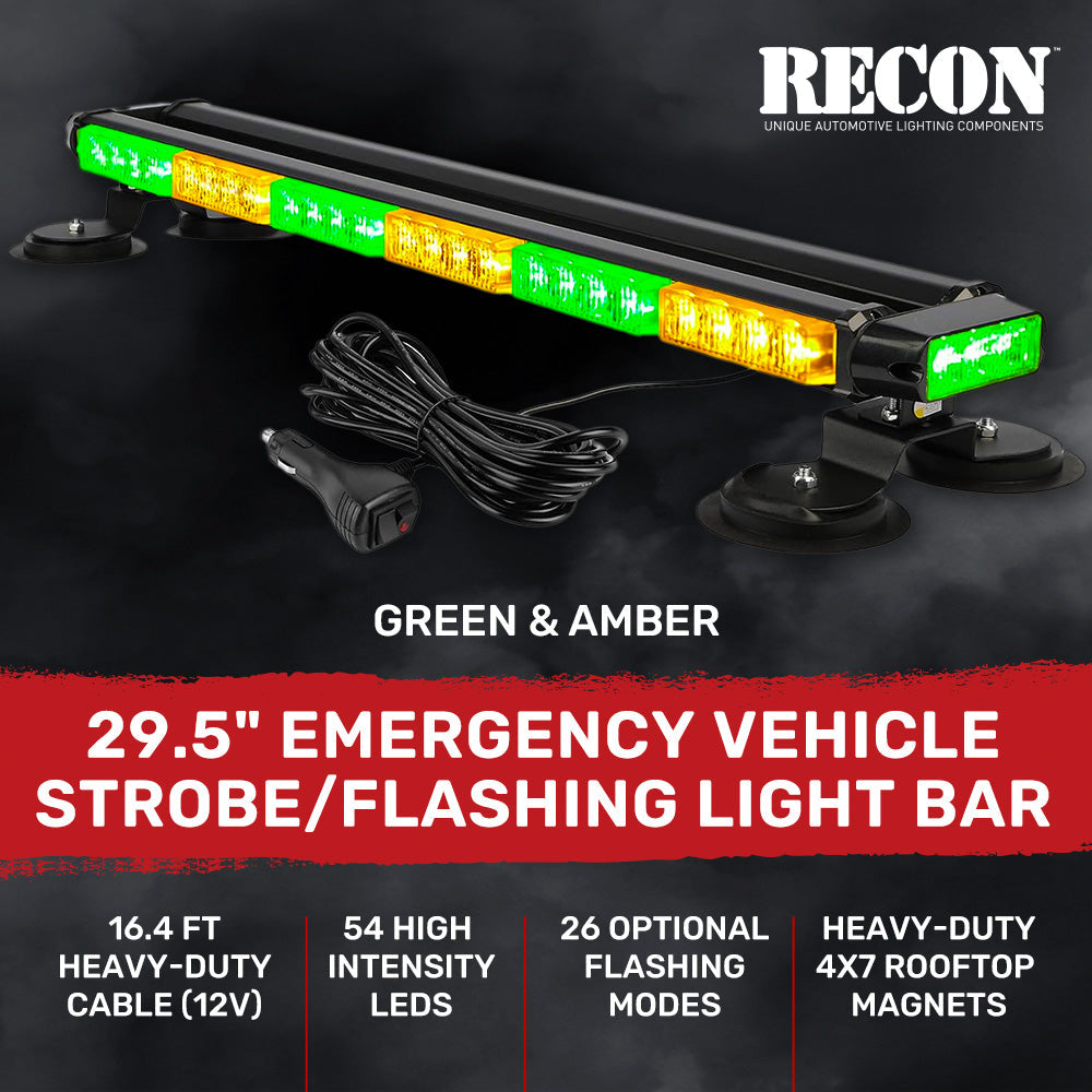 Exterior Roof Mounted 29.5" Emergency LED Strobe Light Bar Magnetic Suction Cup Installation w/ 26 Lighting Functions - Multiple. Colors