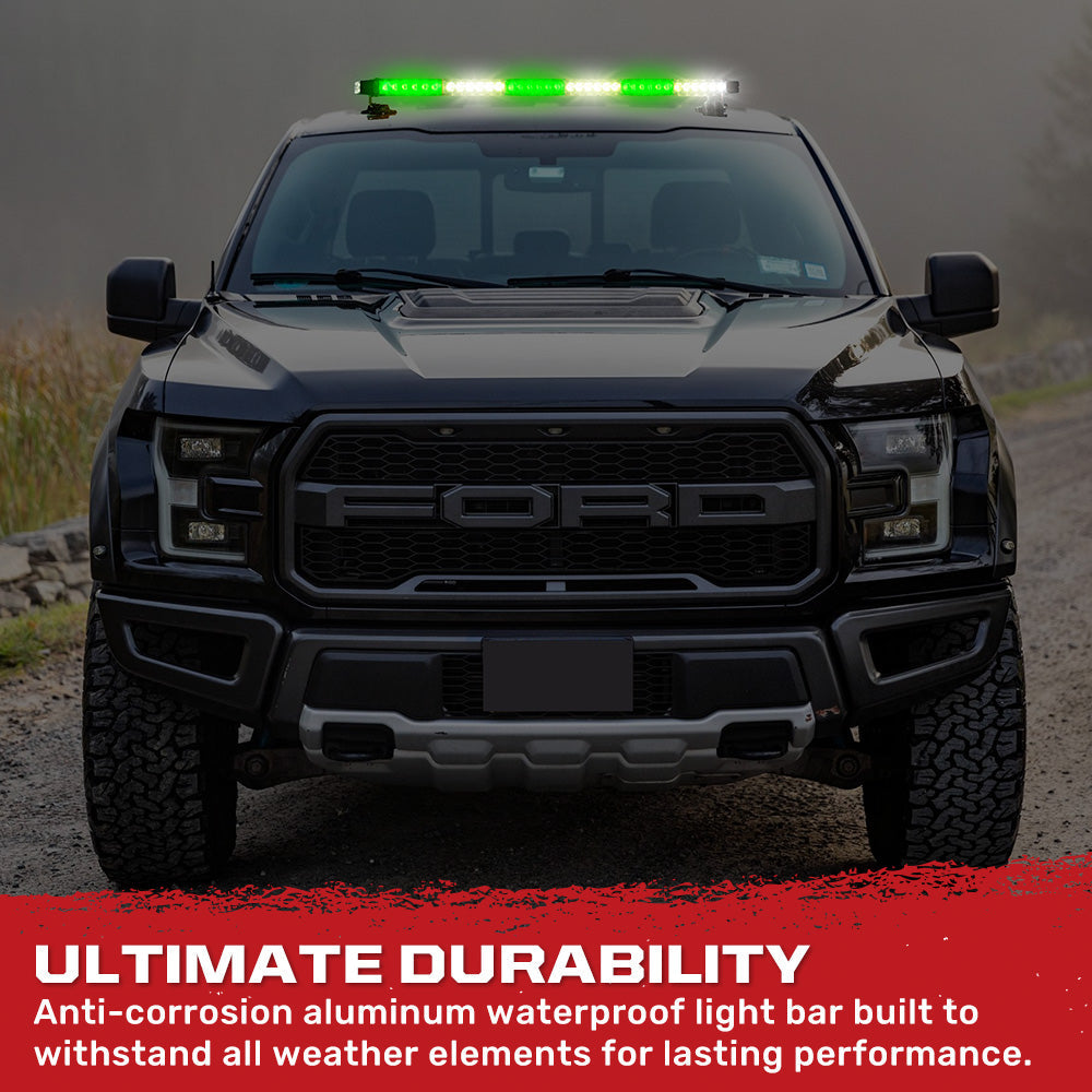 Exterior Roof Mounted 29.5" Emergency LED Strobe Light Bar Magnetic Suction Cup Installation w/ 26 Lighting Functions - Multiple. Colors