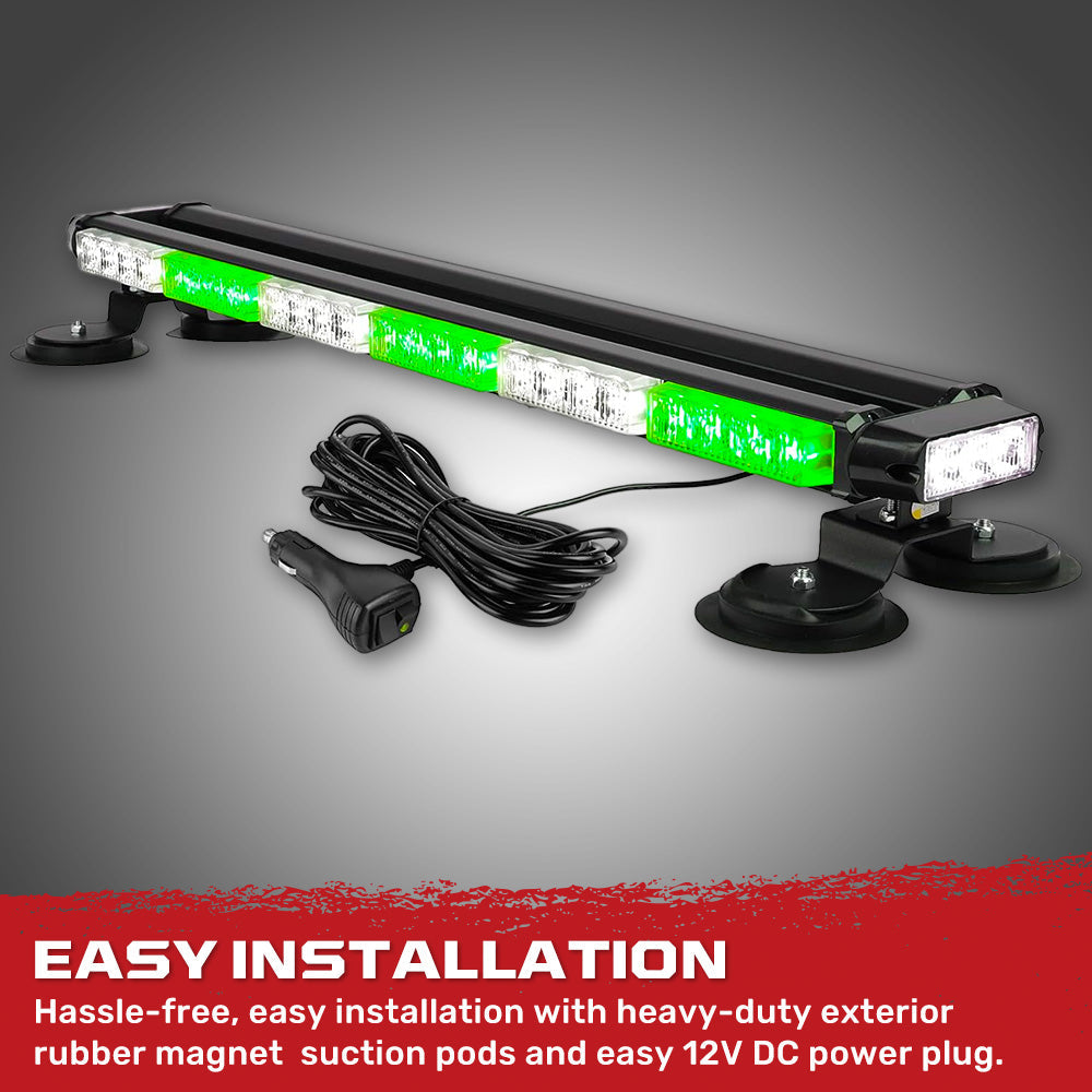 Exterior Roof Mounted 29.5" Emergency LED Strobe Light Bar Magnetic Suction Cup Installation w/ 26 Lighting Functions - Multiple. Colors
