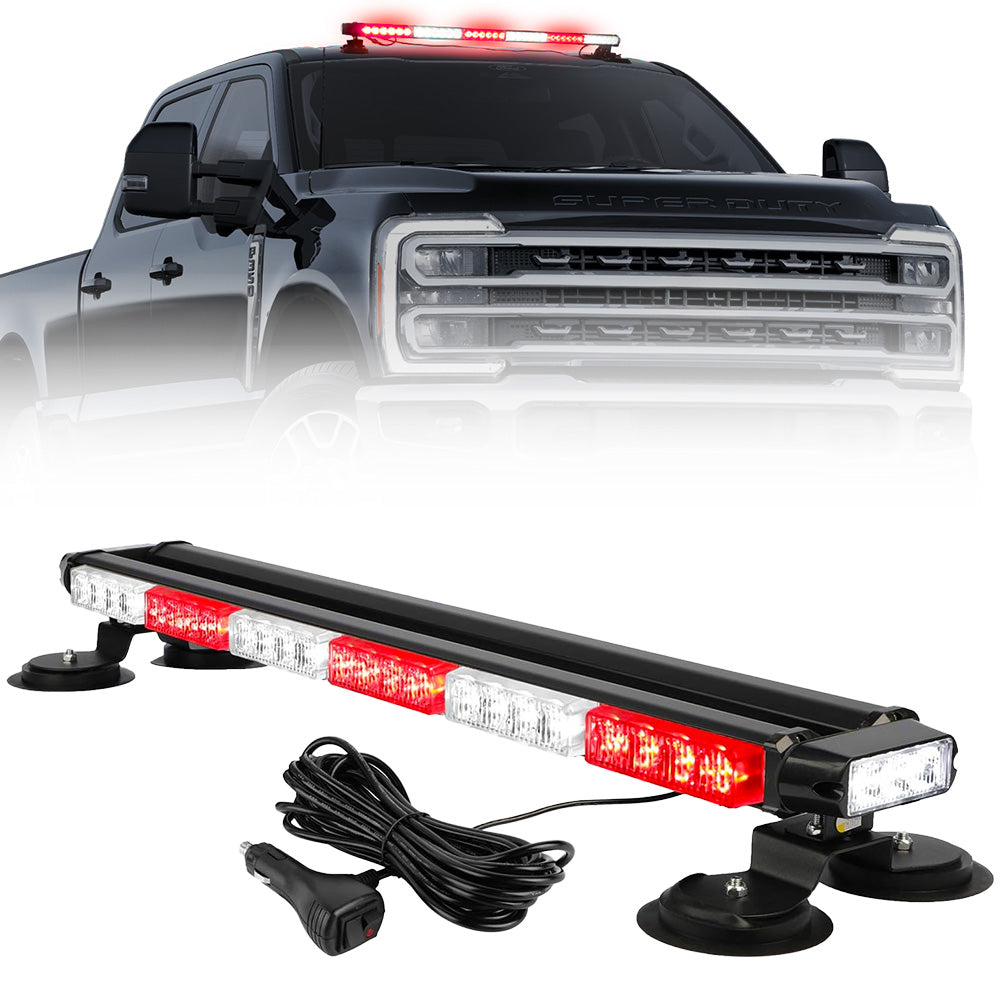 Exterior Roof Mounted 29.5" Emergency LED Strobe Light Bar Magnetic Suction Cup Installation w/ 26 Lighting Functions - Multiple. Colors