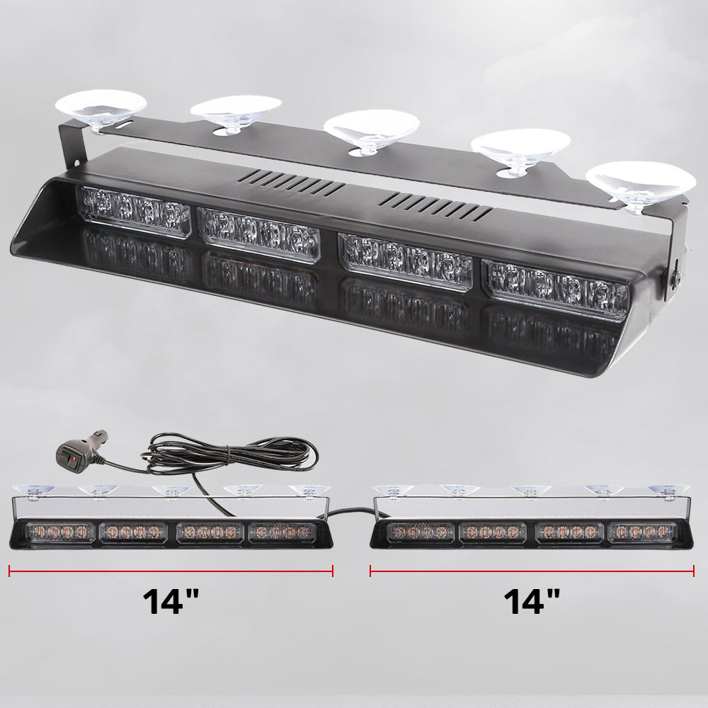 Interior Front Window 2-PC 14" LED Strobe Light Bars Suction Cup Installation A/C Adapter Plug & Play 26 Light Functions - Multiple Colors