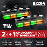 Interior Front Window 2-PC 14" LED Strobe Light Bars Suction Cup Installation A/C Adapter Plug & Play 26 Light Functions - Multiple Colors