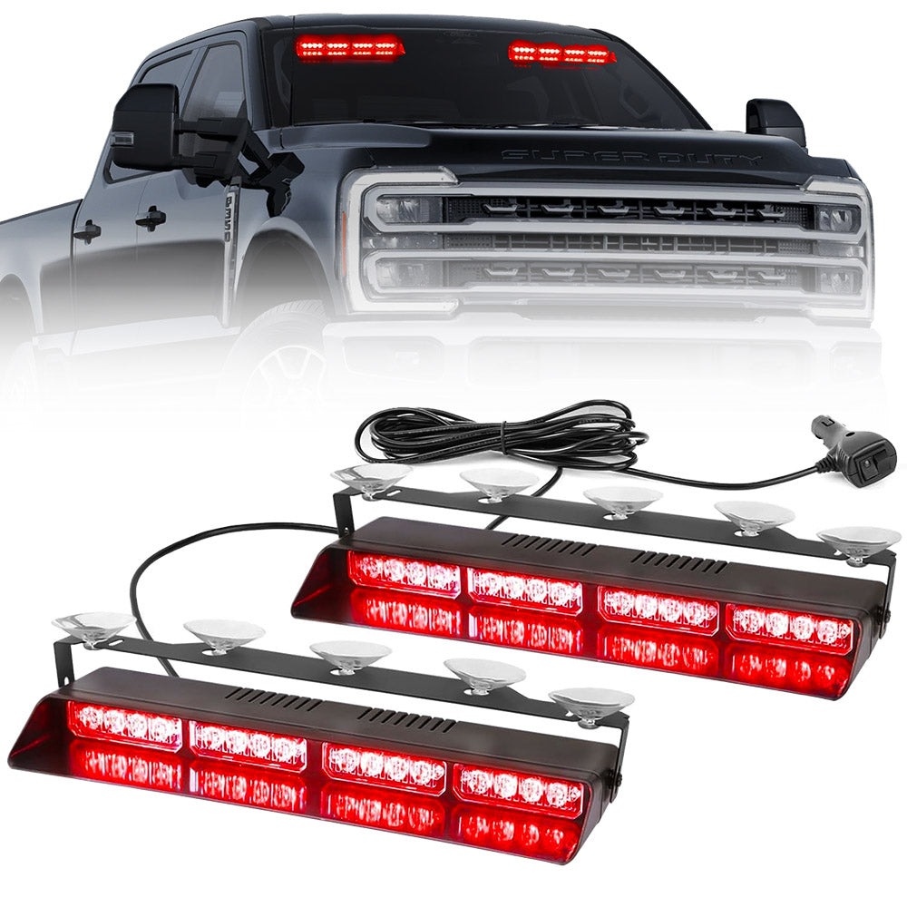 Interior Front Window 2-PC 14" LED Strobe Light Bars Suction Cup Installation A/C Adapter Plug & Play 26 Light Functions - Multiple Colors