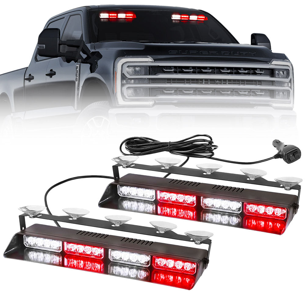 Interior Front Window 2-PC 14" LED Strobe Light Bars Suction Cup Installation A/C Adapter Plug & Play 26 Light Functions - Multiple Colors