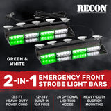 Interior Front Window 2-PC 14" LED Strobe Light Bars Suction Cup Installation A/C Adapter Plug & Play 26 Light Functions - Multiple Colors