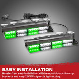 Interior Front Window 2-PC 14" LED Strobe Light Bars Suction Cup Installation A/C Adapter Plug & Play 26 Light Functions - Multiple Colors