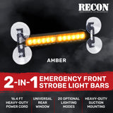 Interior Rear Window 2-PC LED Strobe/Flashing Light Bars - Suction Cup Installation A/C Adapter Plug & Play with 20 Lighting Function - Multiple Colors