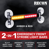 Interior Rear Window 2-PC LED Strobe/Flashing Light Bars - Suction Cup Installation A/C Adapter Plug & Play with 20 Lighting Function - Multiple Colors