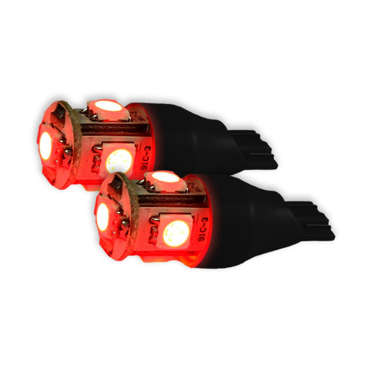 921 T-15 Wedge Style 360 Degree 5 LED Bulbs in Red