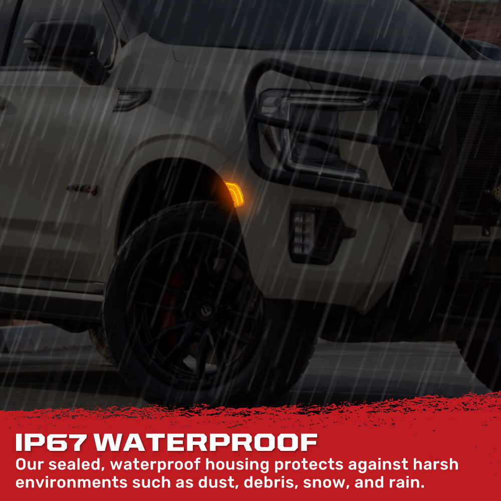 Cadillac 21-24 Escalade & GMC 21-24 Yukon/Yukon XL/Yukon Denali (5th Gen) & 21-24 Chevy Tahoe/Suburban (5th GEN) LED Front Fender Lens White or Amber LEDs - Smoked or Clear Lens