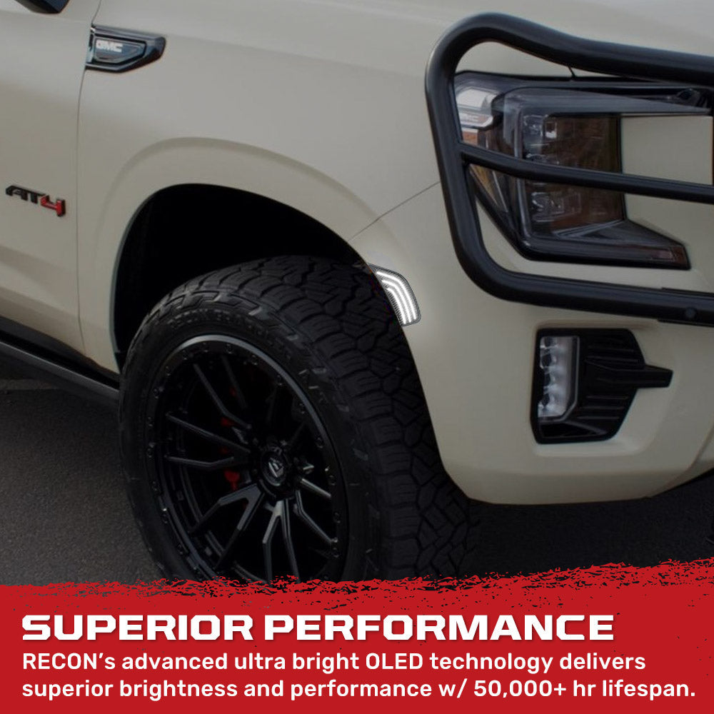 Cadillac 21-24 Escalade & GMC 21-24 Yukon/Yukon XL/Yukon Denali (5th Gen) & 21-24 Chevy Tahoe/Suburban (5th GEN) LED Front Fender Lens White or Amber LEDs - Smoked or Clear Lens