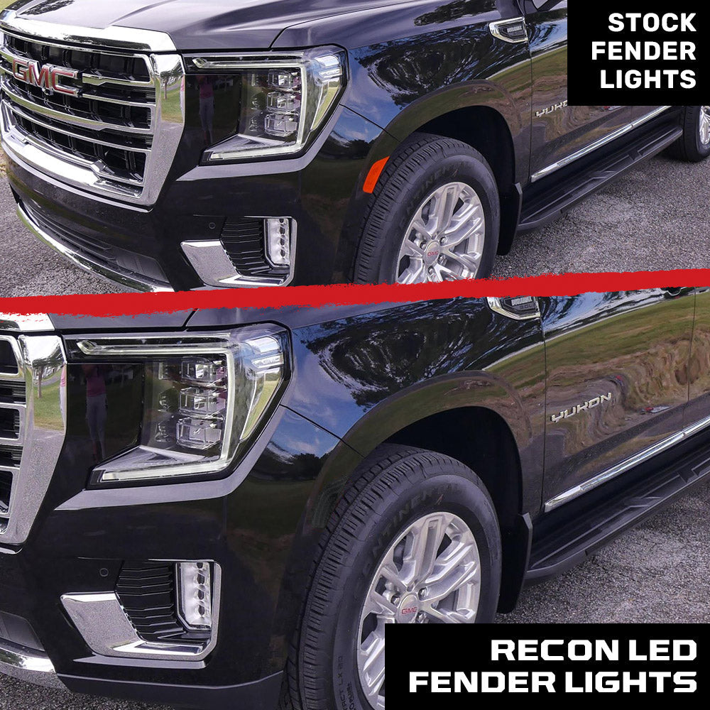 Cadillac 21-24 Escalade & GMC 21-24 Yukon/Yukon XL/Yukon Denali (5th Gen) & 21-24 Chevy Tahoe/Suburban (5th GEN) LED Front Fender Lens White or Amber LEDs - Smoked or Clear Lens