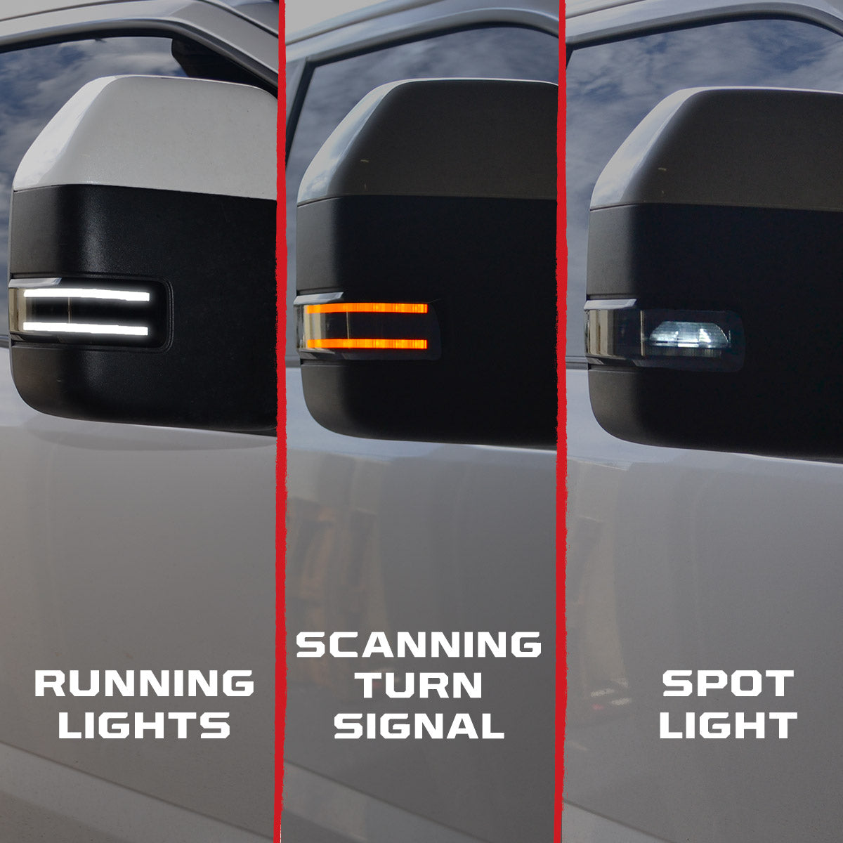 Ford 17-22 Super Duty Scanning LED Side Mirror Lenses - Smoked Lens