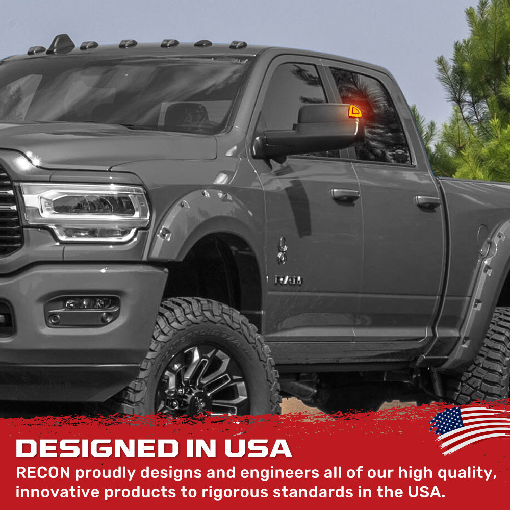 Dodge 10-21 RAM 2500/3500 Corner Side Tow Mirror Turn Signal Light (2-Piece Set) with Amber LED Turn Signals - Smoked Lens