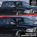Dodge 10-18 RAM 2500/3500 Side Mirror Lights (2-PC Set) High Power LED White Running Lights, Puddle Lights & Scanning Amber Turn Signals - Smoked Lens