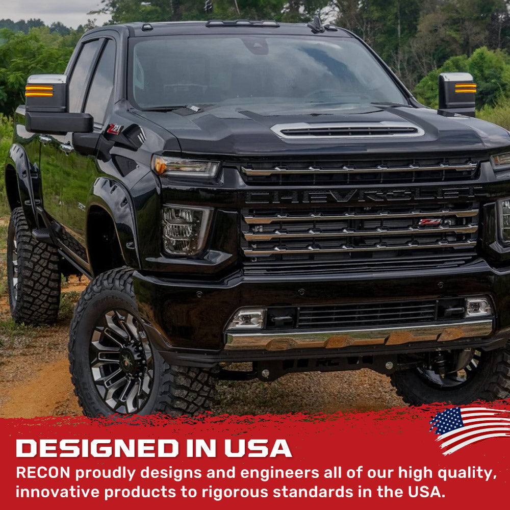 Chevy/GMC 20-26 Silverado & Sierra Side Mirror LED Lenses White or Amber DRL & Scanning Amber Turn Signals - Smoked Lens