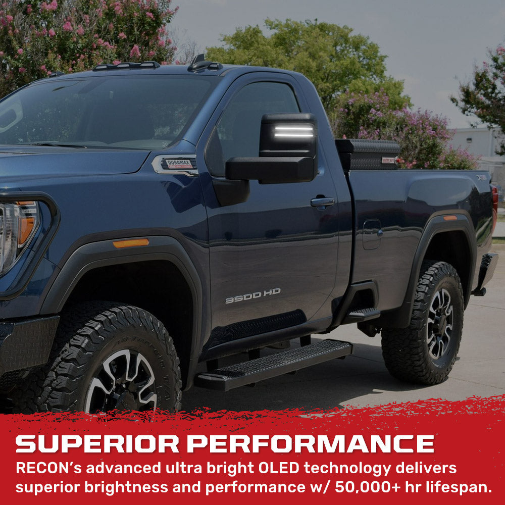 Chevy/GMC 20-26 Silverado & Sierra Side Mirror LED Lenses White or Amber DRL & Scanning Amber Turn Signals - Smoked Lens
