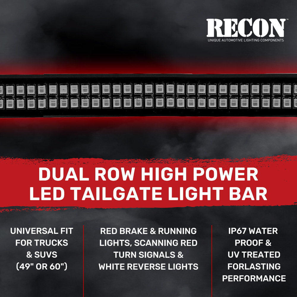 "Dual Row" Tailgate Bar High Power LED Red Scanning Turn Signals, Brake & White Reverse Lights - Multiple Sizes