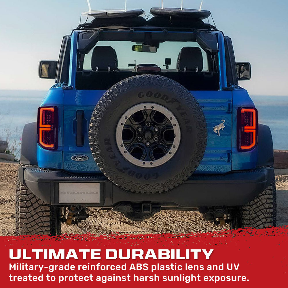 Ford 21-26 Bronco Tail Lights High-Powered OLED Bar Style Running & LED Brake Lights, Includes OLED Startup Sequence - Multiple Options