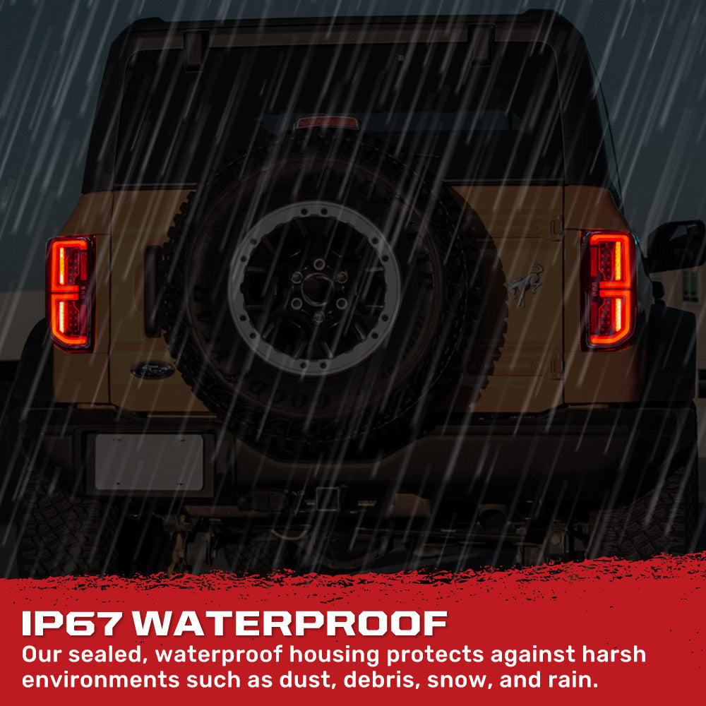 Ford 21-26 Bronco Tail Lights High-Powered OLED Bar Style Running & LED Brake Lights, Includes OLED Startup Sequence - Multiple Options