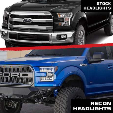 Ford F150 15-17 Projector Headlights w/ Ultra High Power Smooth White OLED DRL Scanning Amber LED Turn Signals (Replaces OEM Halogen Style Headlights) - Smoked/Black