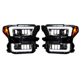 Ford F150 15-17 LED Projector Headlights w/ Ultra High Power Smooth White OLED DRL w/ Scanning Amber Turn Signals (Replaces OEM LED Headlights) - Multiple Styles