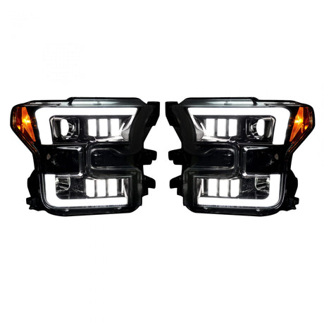 Ford F150 15-17 LED Projector Headlights w/ Ultra High Power Smooth White OLED DRL w/ Scanning Amber Turn Signals (Replaces OEM LED Headlights) - Multiple Styles