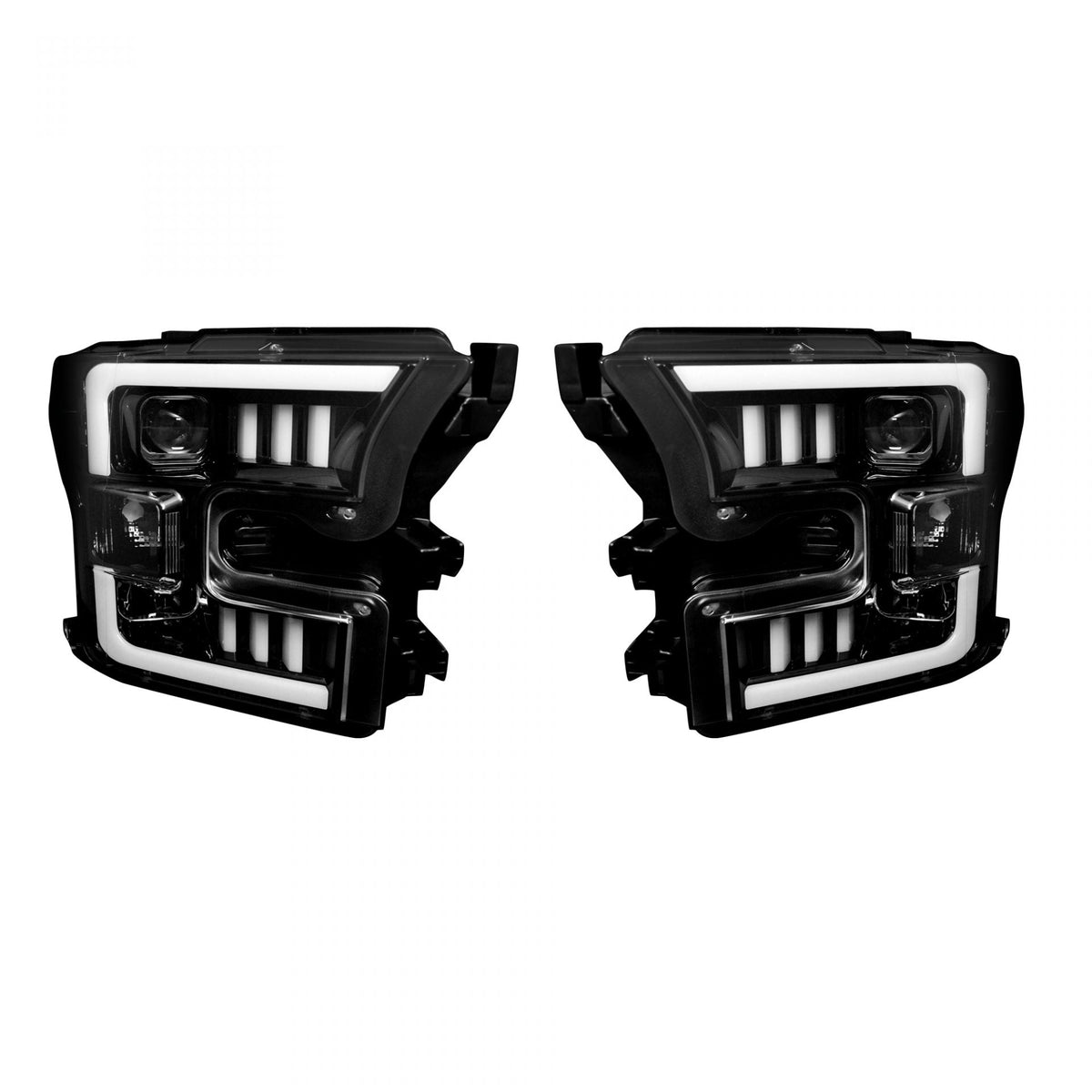 Ford F150 15-17 LED Projector Headlights w/ Ultra High Power Smooth White OLED DRL w/ Scanning Amber Turn Signals (Replaces OEM LED Headlights) - Multiple Styles