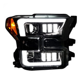 Ford F150 15-17 LED Projector Headlights w/ Ultra High Power Smooth White OLED DRL w/ Scanning Amber Turn Signals (Replaces OEM LED Headlights) - Multiple Styles
