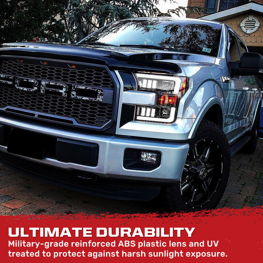 Ford F150 15-17 Projector Headlights Ultra High Power Smooth White OLED DRL (Replaces OEM Halogen Headlights) - Multiple Styles