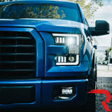 Ford F150 15-17 LED Projector Headlights w/ Ultra High Power Smooth White OLED DRL w/ Scanning Amber Turn Signals (Replaces OEM Halogen Headlights) - Multiple Styles