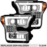 Ford F150 15-17 LED Projector Headlights w/ Ultra High Power Smooth White OLED DRL w/ Scanning Amber Turn Signals (Replaces OEM Halogen Headlights) - Multiple Styles