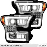 Ford F150 15-17 LED Projector Headlights w/ Ultra High Power Smooth White OLED DRL w/ Scanning Amber Turn Signals (Replaces OEM LED Headlights) - Multiple Styles
