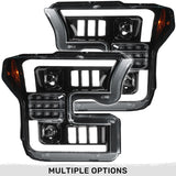 Ford F150 15-17 LED Projector Headlights w/ Ultra High Power Smooth White OLED DRL w/ Scanning Amber Turn Signals (Replaces OEM LED Headlights) - Multiple Styles