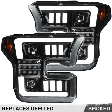 Ford F150 15-17 LED Projector Headlights w/ Ultra High Power Smooth White OLED DRL w/ Scanning Amber Turn Signals (Replaces OEM LED Headlights) - Multiple Styles
