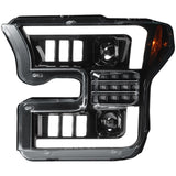 Ford F150 15-17 LED Projector Headlights w/ Ultra High Power Smooth White OLED DRL w/ Scanning Amber Turn Signals (Replaces OEM LED Headlights) - Multiple Styles