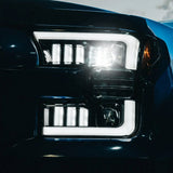 Ford F150 15-17 LED Projector Headlights w/ Ultra High Power Smooth White OLED DRL w/ Scanning Amber Turn Signals (Replaces OEM LED Headlights) - Multiple Styles