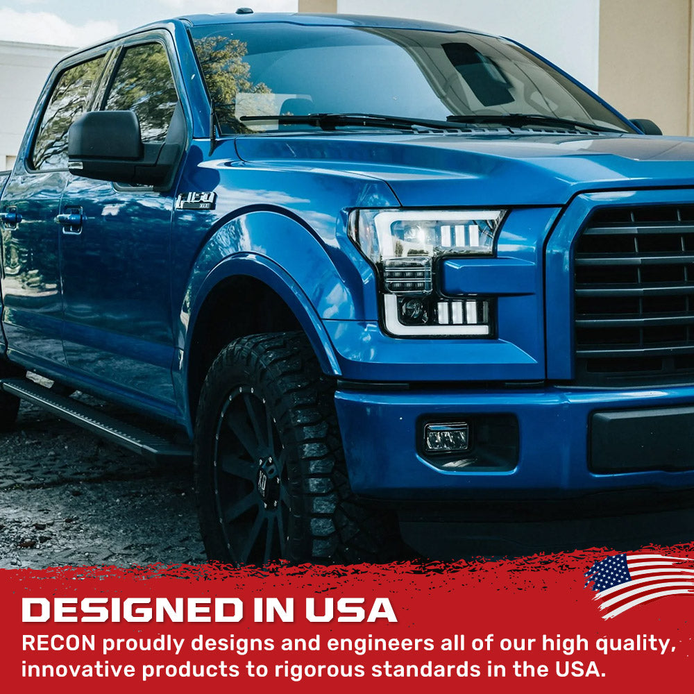 Ford F150 15-17 LED Projector Headlights w/ Ultra High Power Smooth White OLED DRL w/ Scanning Amber Turn Signals (Replaces OEM LED Headlights) - Multiple Styles